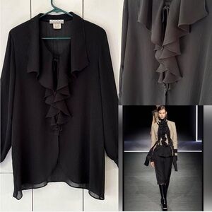 VTG Nino Wong Sheer Ruffle Blouse in Black Sz S PirateCore Whimsygoth